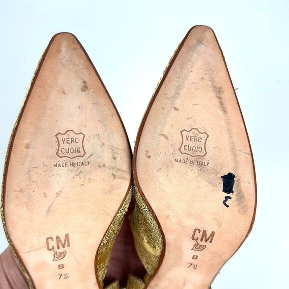 CLAUDIO MERAZZI Gold Brocade Formal Pumps Pointed Toe Embellished Details US 7,5 - Picture 14 of 16